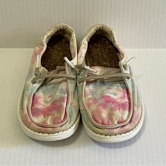 Hey Dude Wendy Youth Boho Mandala Tie Dye Shoes Pink Blue Kids Girls Sz K12 - Picture 2 of 7